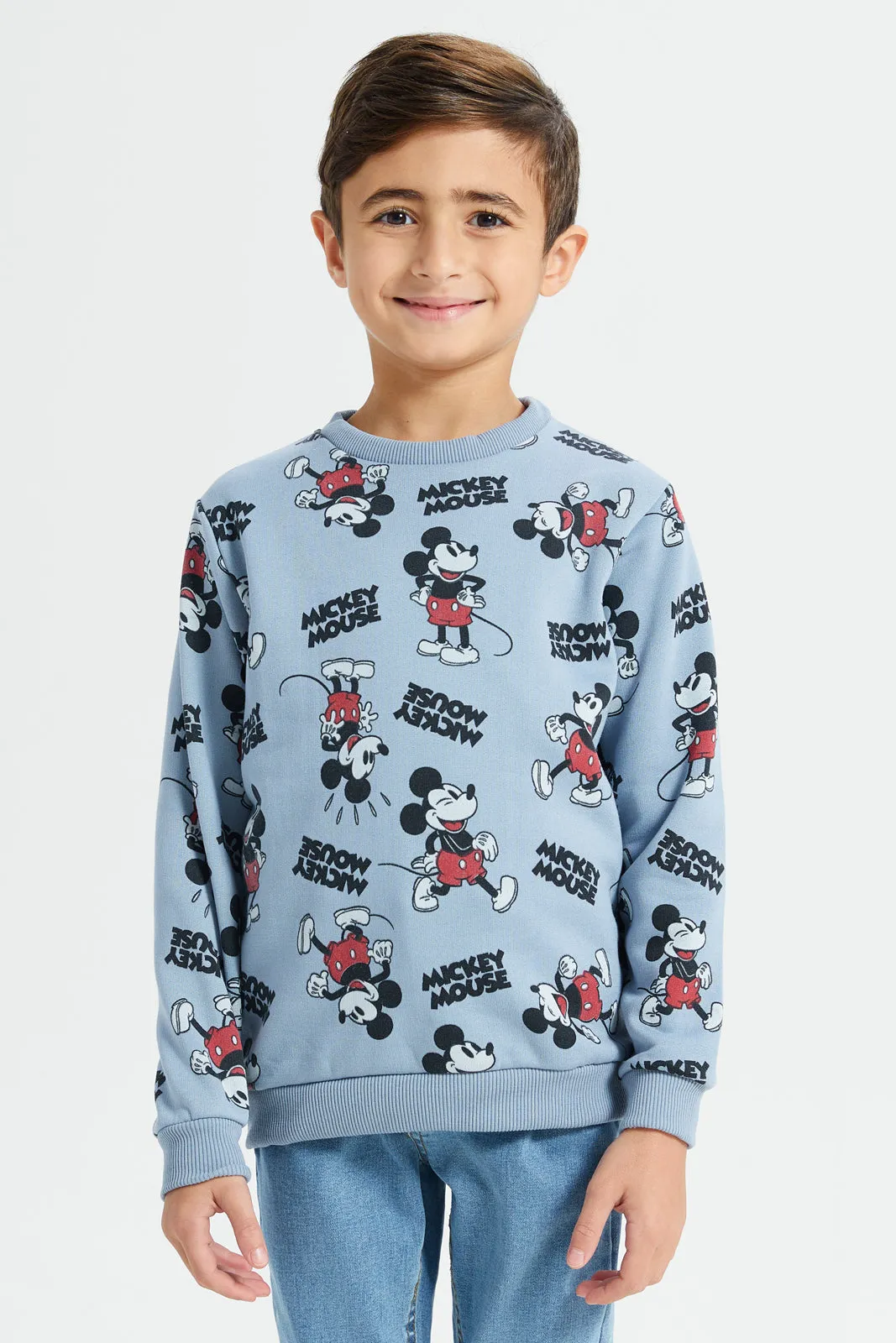 Boys Blue Mickey Mouse Print Sweatshirt