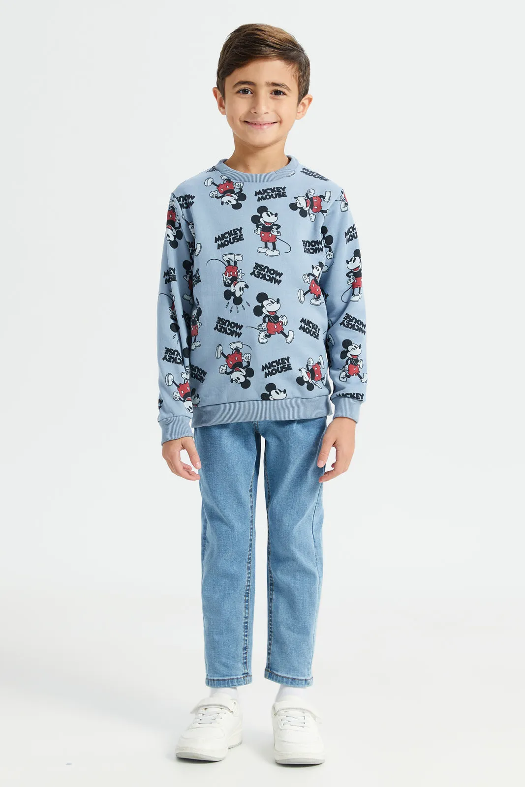 Boys Blue Mickey Mouse Print Sweatshirt