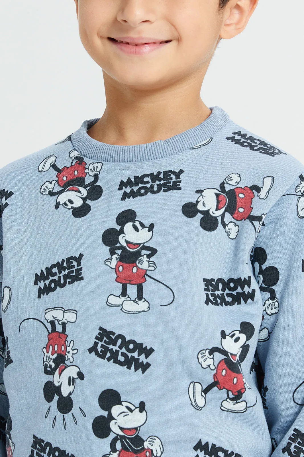 Boys Blue Mickey Mouse Print Sweatshirt