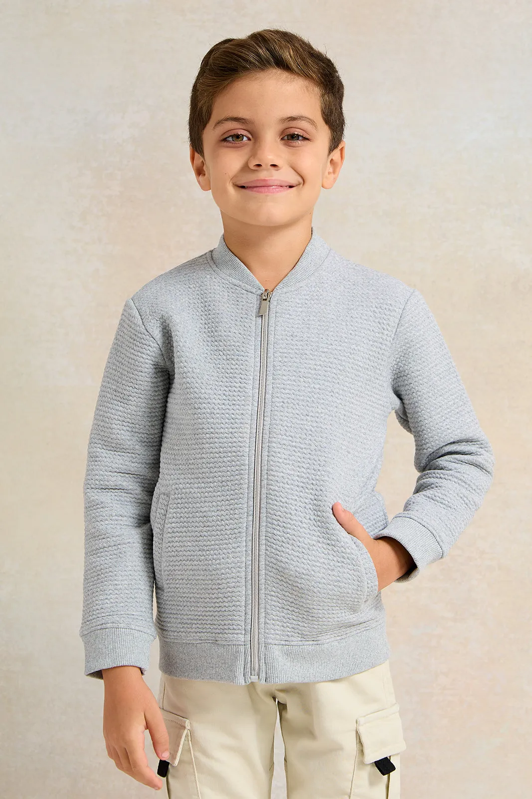 Boys Grey Jacquard Sweatshirt