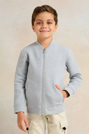 Boys Grey Jacquard Sweatshirt