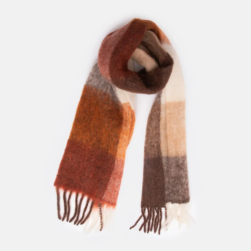 Brown Check Ravenna Wool Mix Scarf