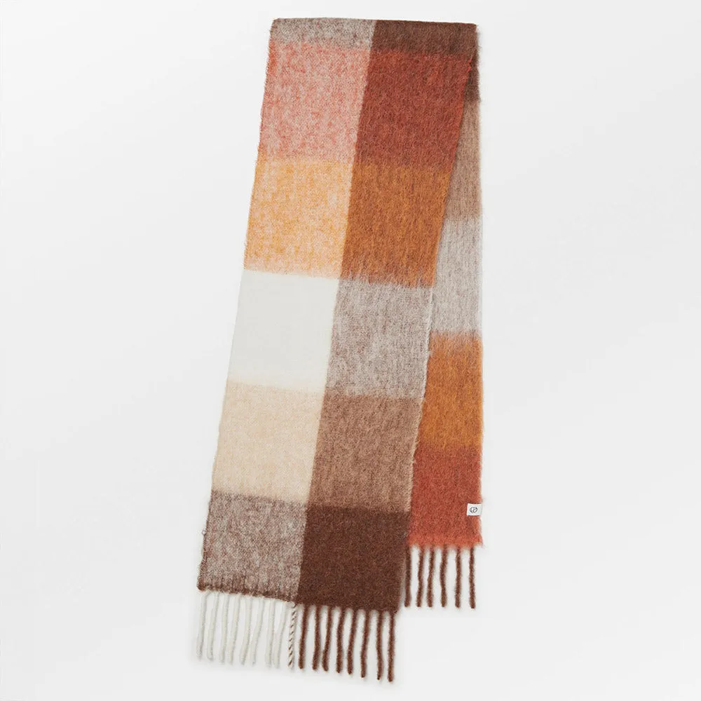 Brown Check Ravenna Wool Mix Scarf