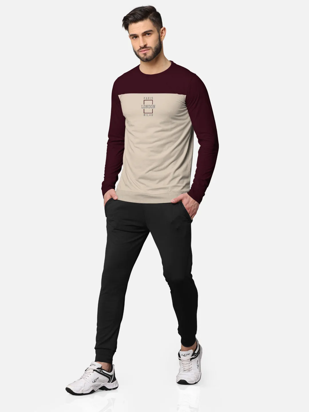 BULLMER Trendy Front & Back Printed Full Sleeve Cut&Sew Tshirt for Men