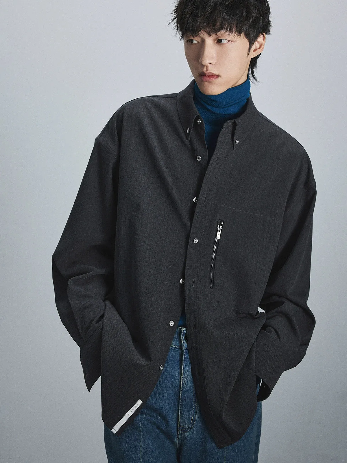 Button-down Collar Shirt with Zip Pockets