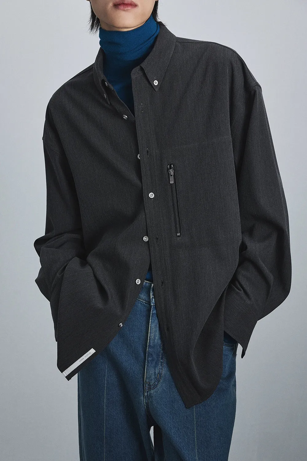 Button-down Collar Shirt with Zip Pockets