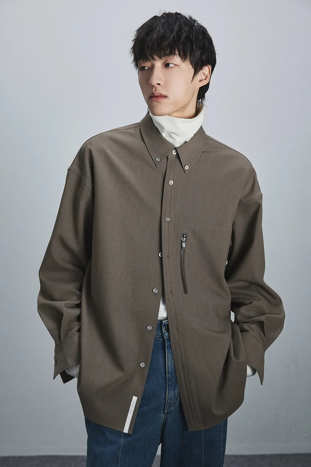 Button-down Collar Shirt with Zip Pockets