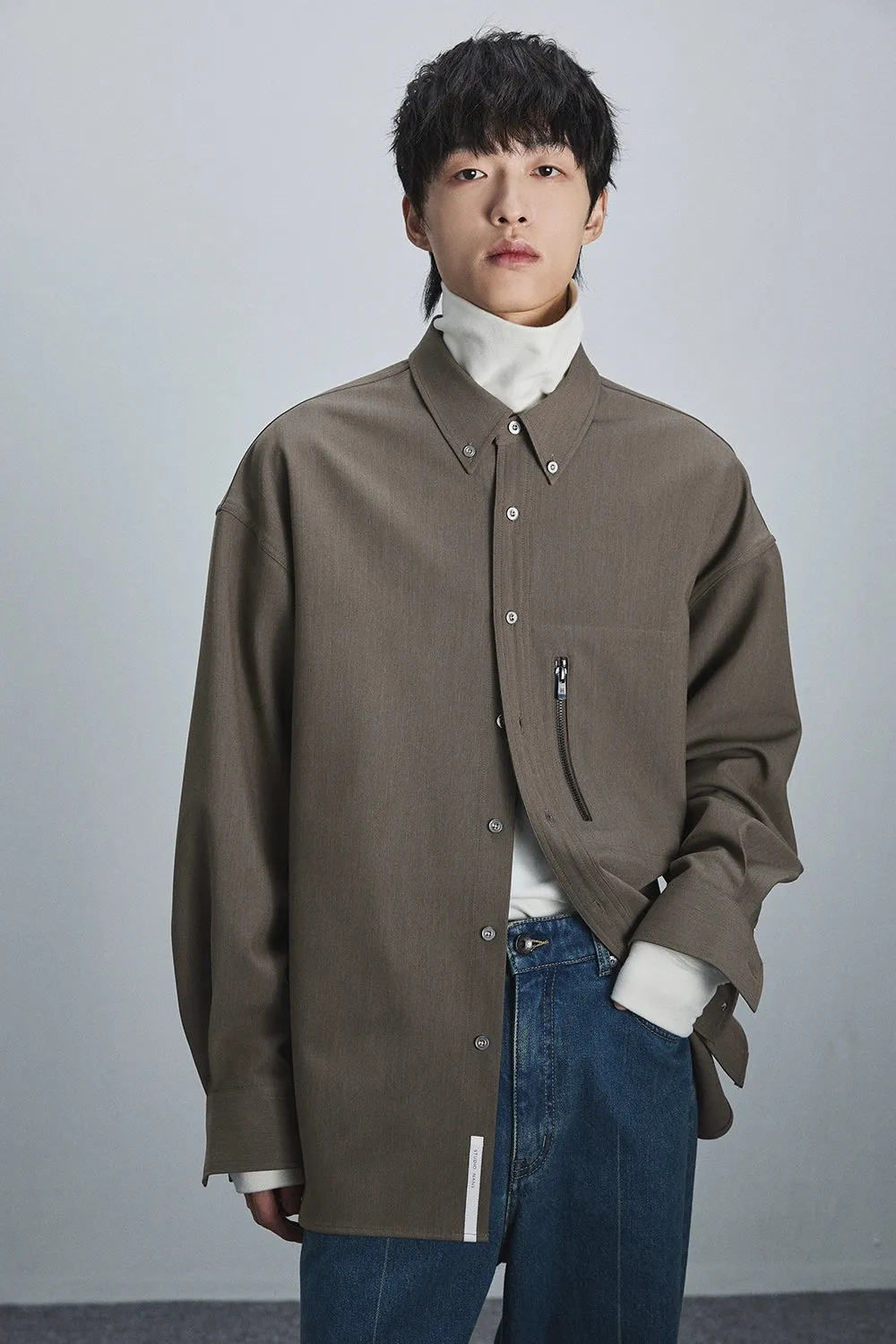 Button-down Collar Shirt with Zip Pockets