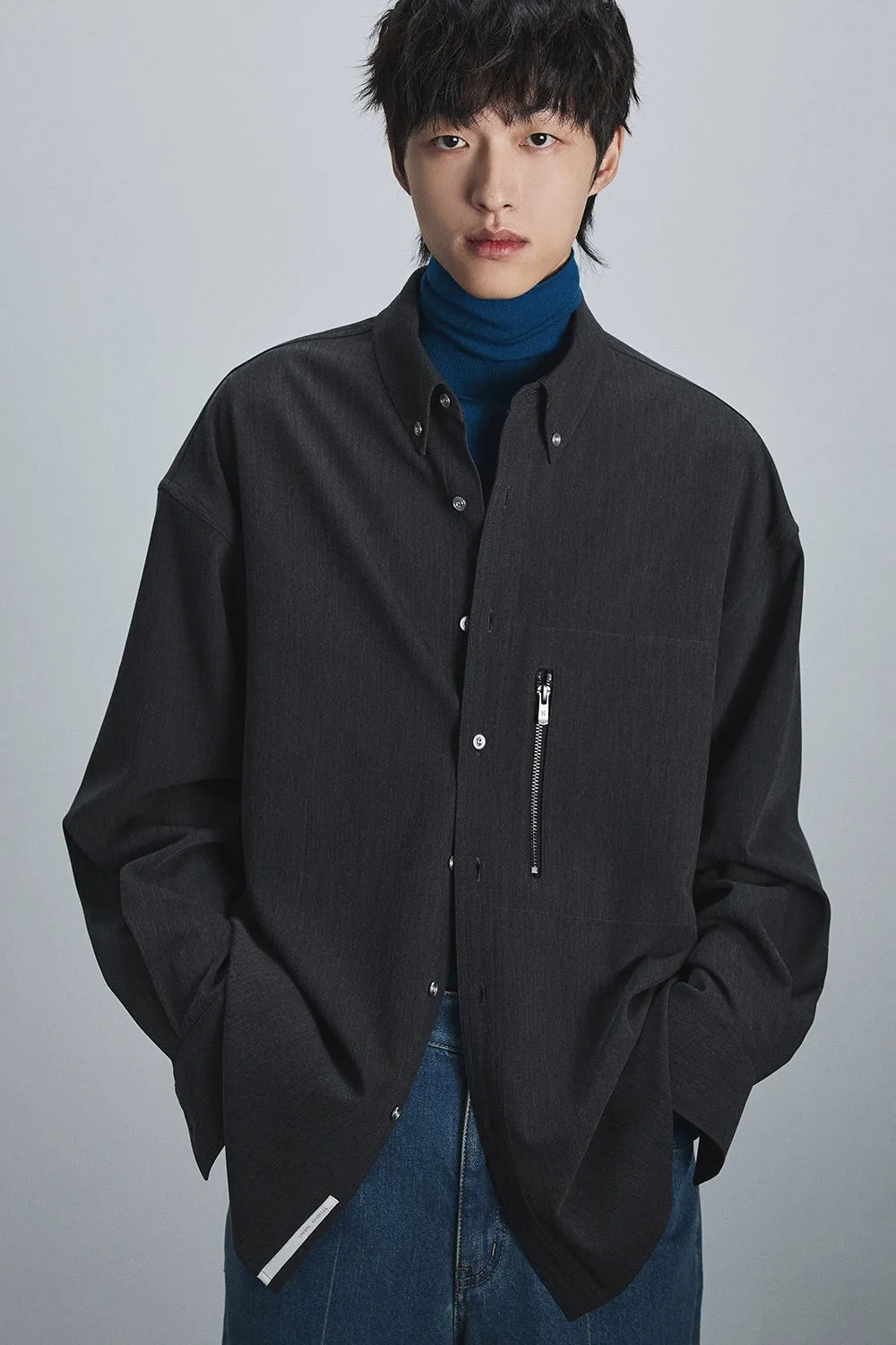 Button-down Collar Shirt with Zip Pockets