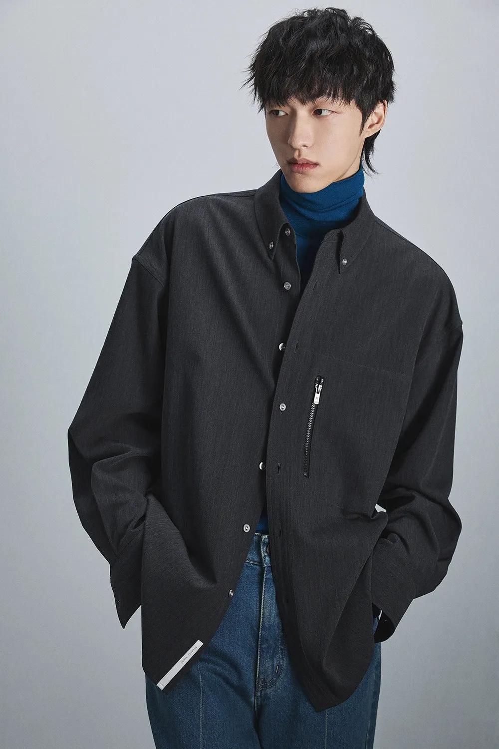 Button-down Collar Shirt with Zip Pockets