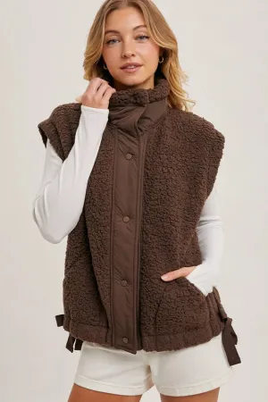 Button Down Mock Neck Fleece Sherpa Vest COCO