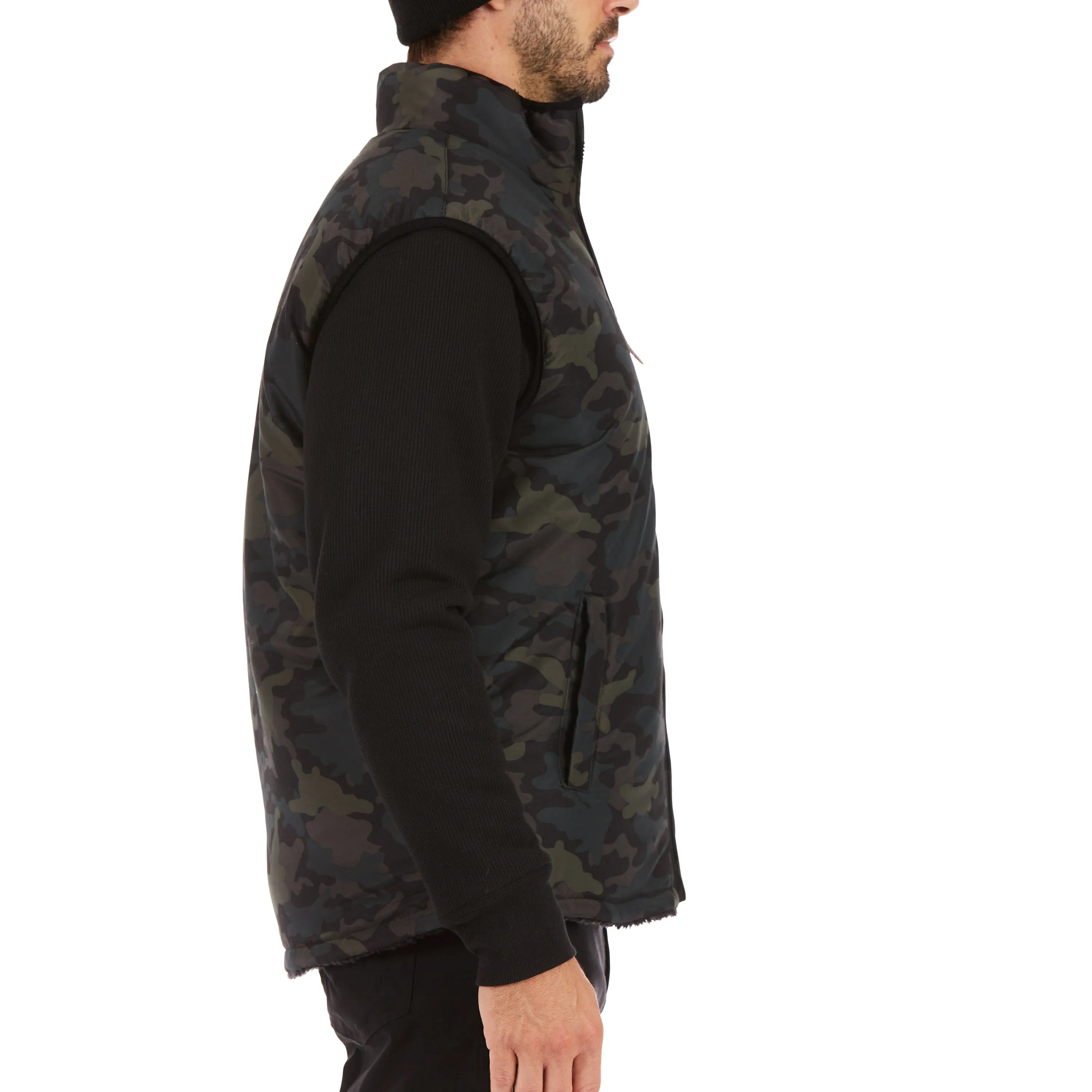 CAMO PRINTED SHERPA-LINED VEST