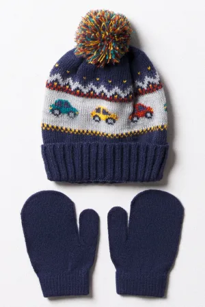 Cars Beanie & Mittens Set Navy