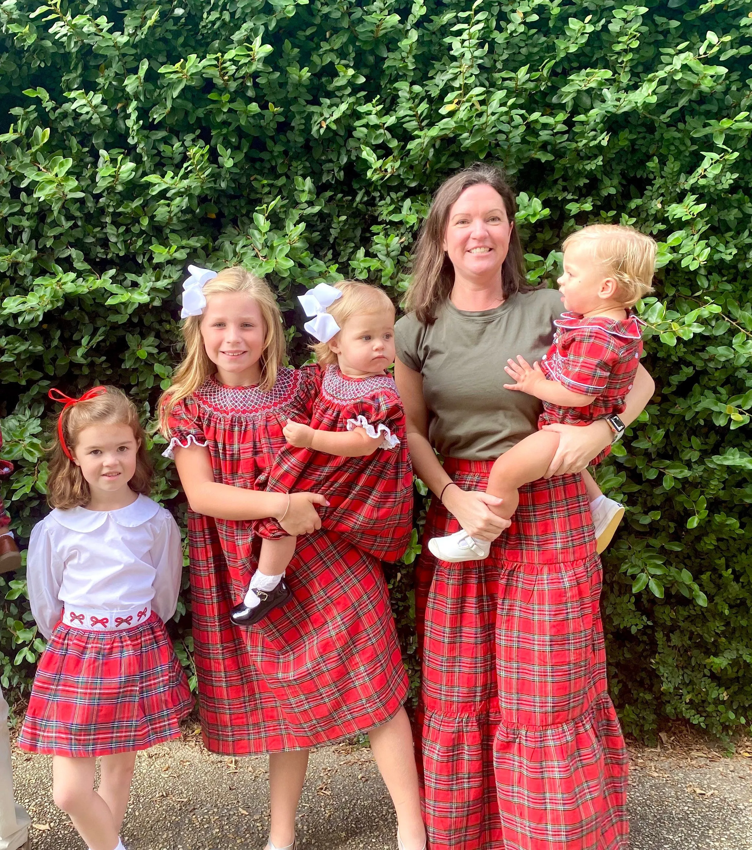 Christmas Plaid Girls Skirt with Embroidered Bows