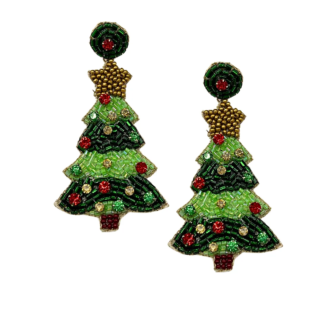 Christmas Tree with Star Beaded Earrings (Each)