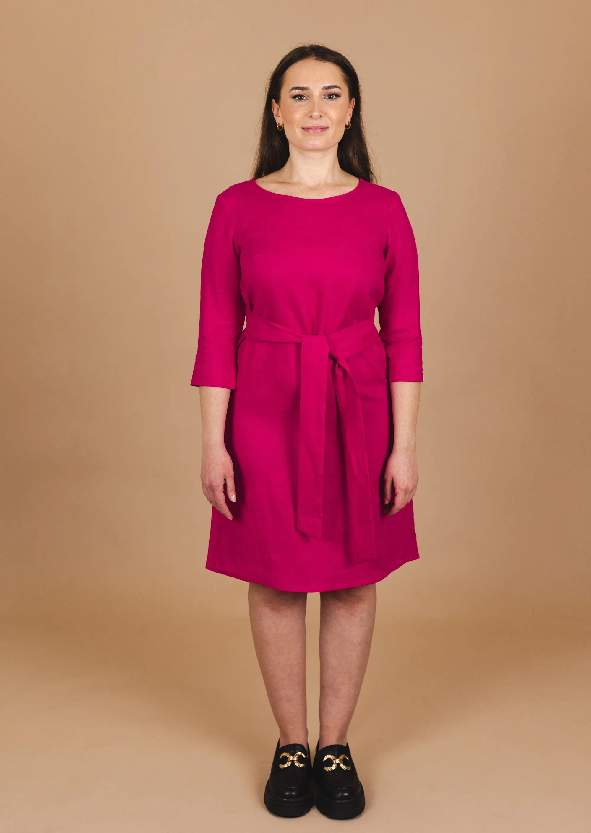 Classic Linen Dress Peacock Pink