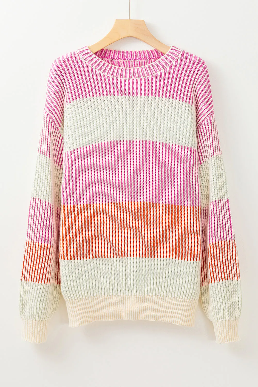 Colorblock Stripe Bubble Sleeve Sweater