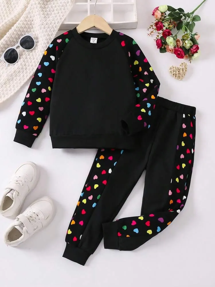 Colourful Heart Printed Sweatshirt Set