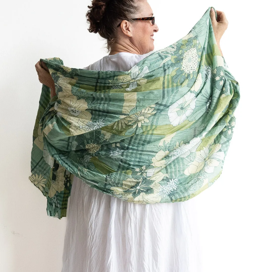 Cotton Maxi Scarf Wrap Sarong- Petal & Plaid