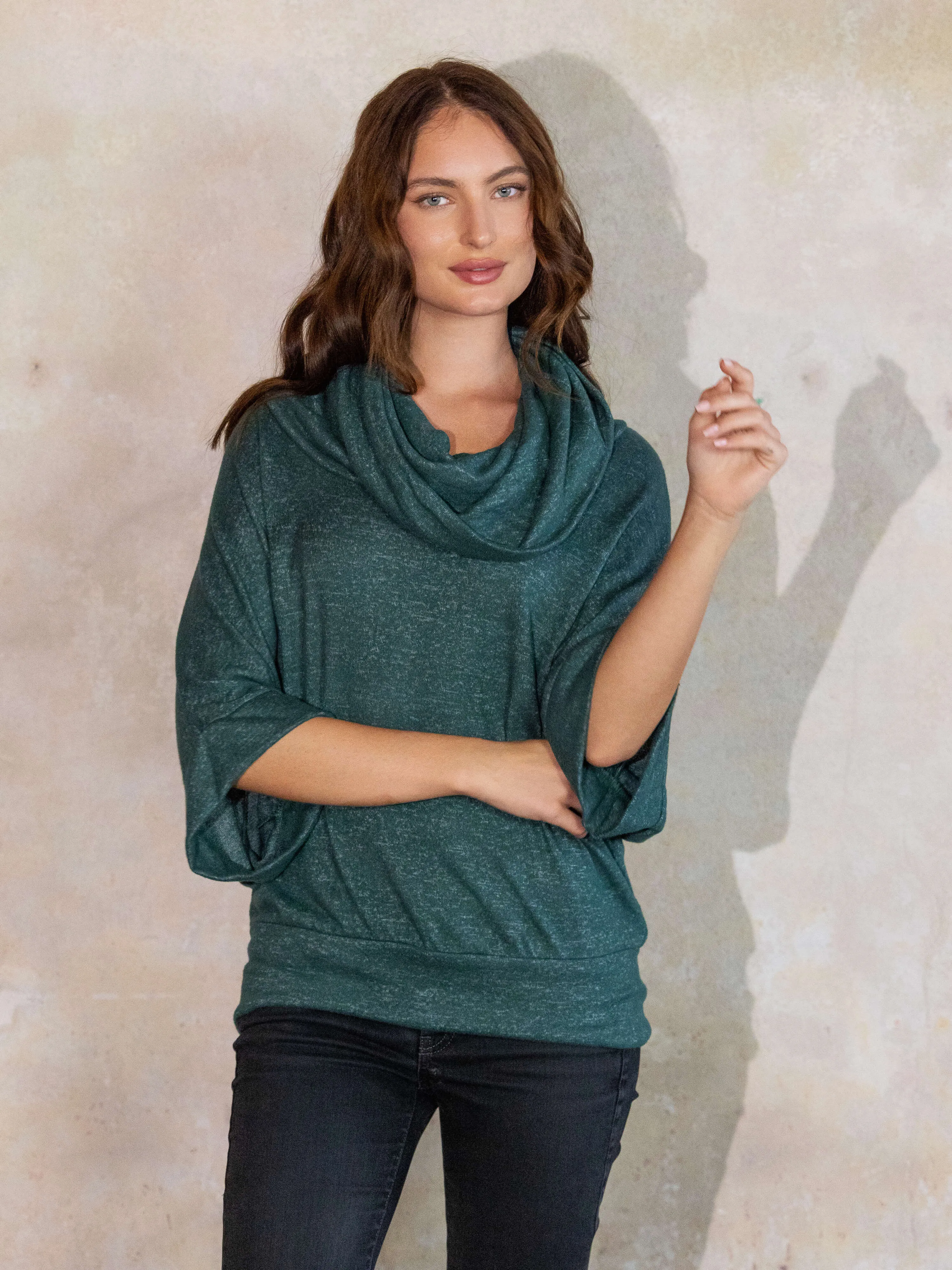 Cowl Neck Dolman Sleeve Sweater Top