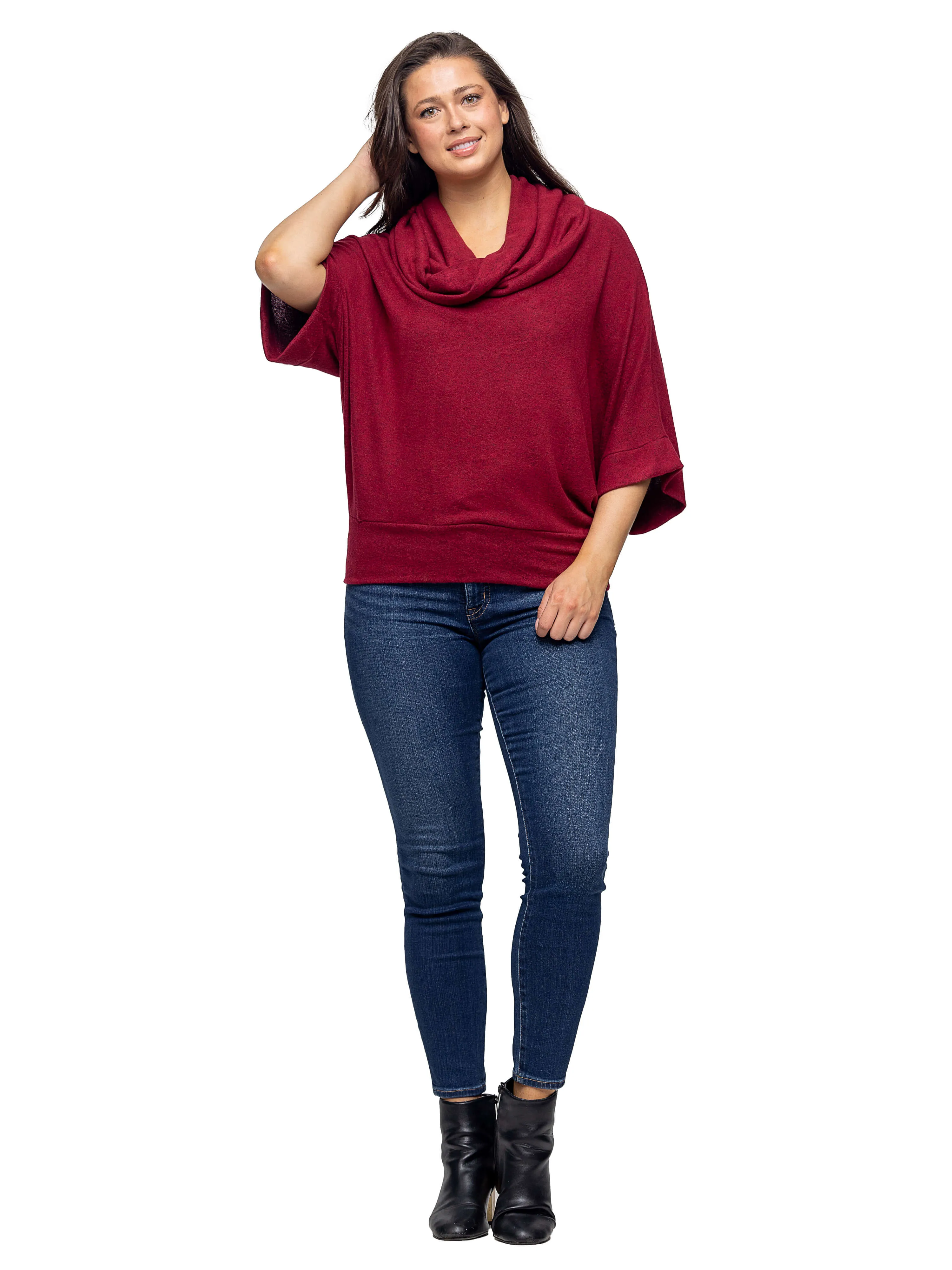 Cowl Neck Dolman Sleeve Sweater Top