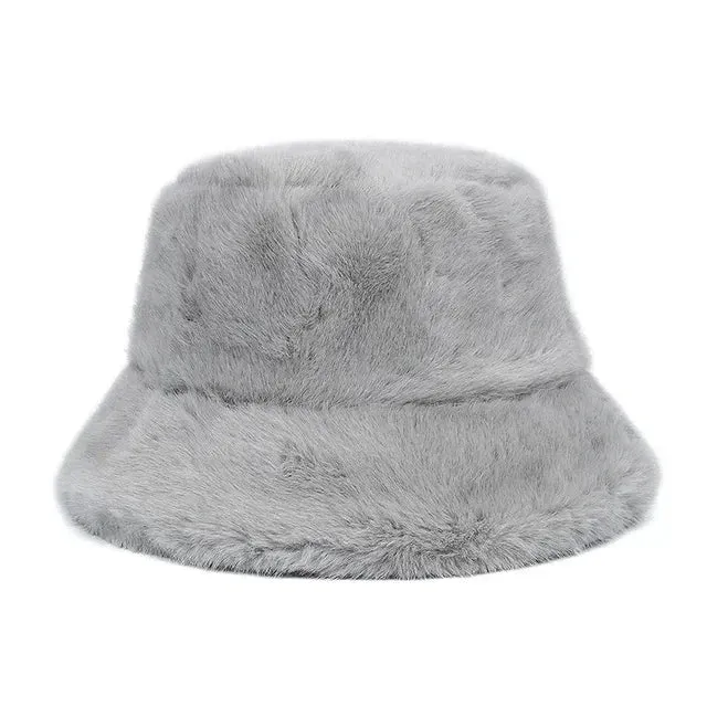 Cozy Faux Fur Bucket Hat - Fushia