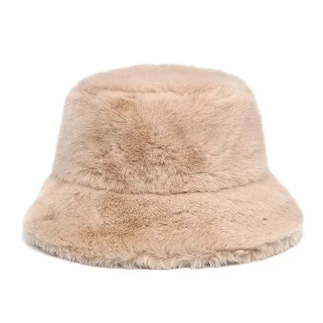 Cozy Faux Fur Bucket Hat - Fushia