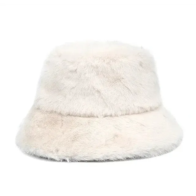 Cozy Faux Fur Bucket Hat - Fushia