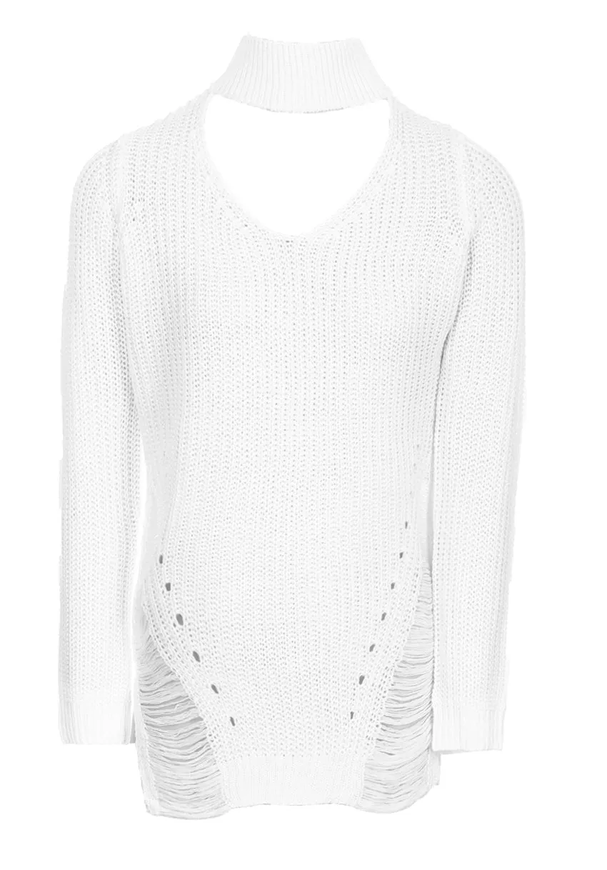 Cream Choker Ladder Cable Knit Jumper