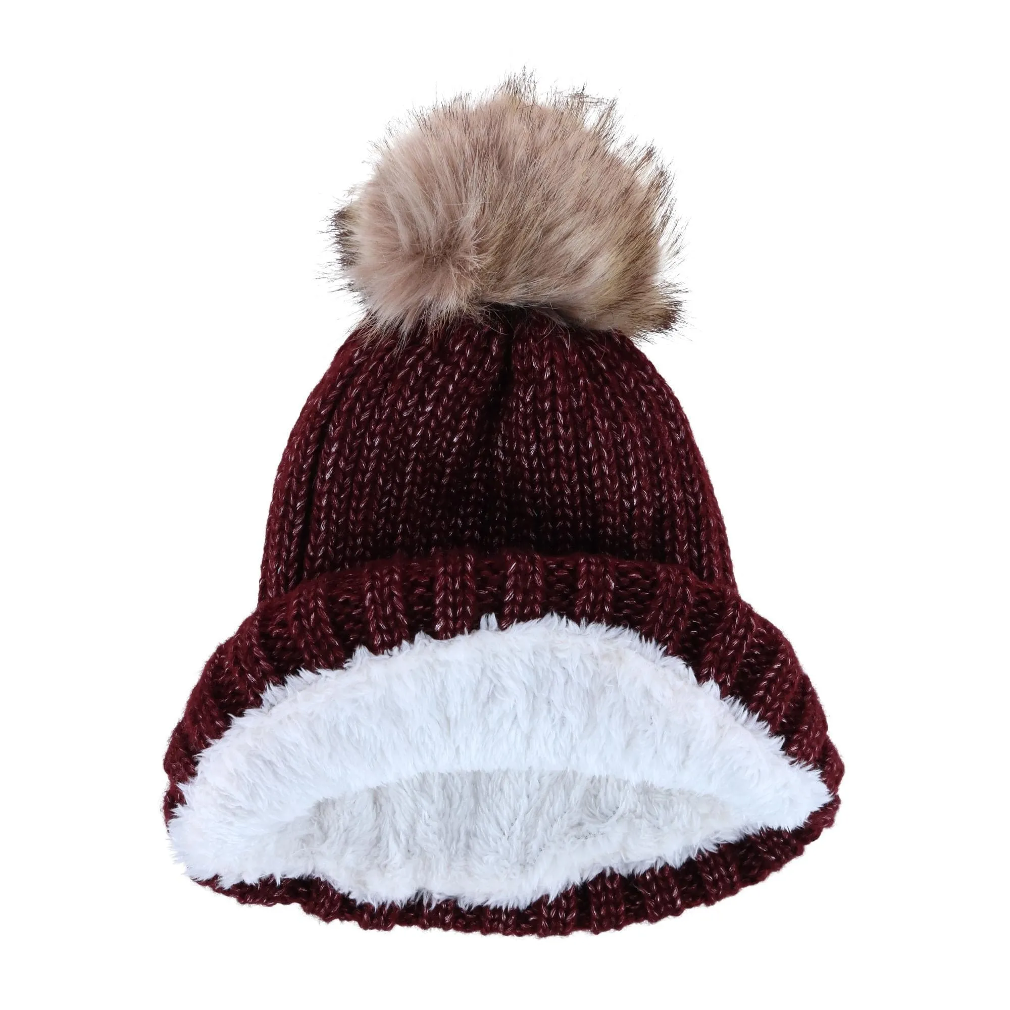 CTM® Women's Metallic Shimmer Winter Knit Lined Beanie with Pom