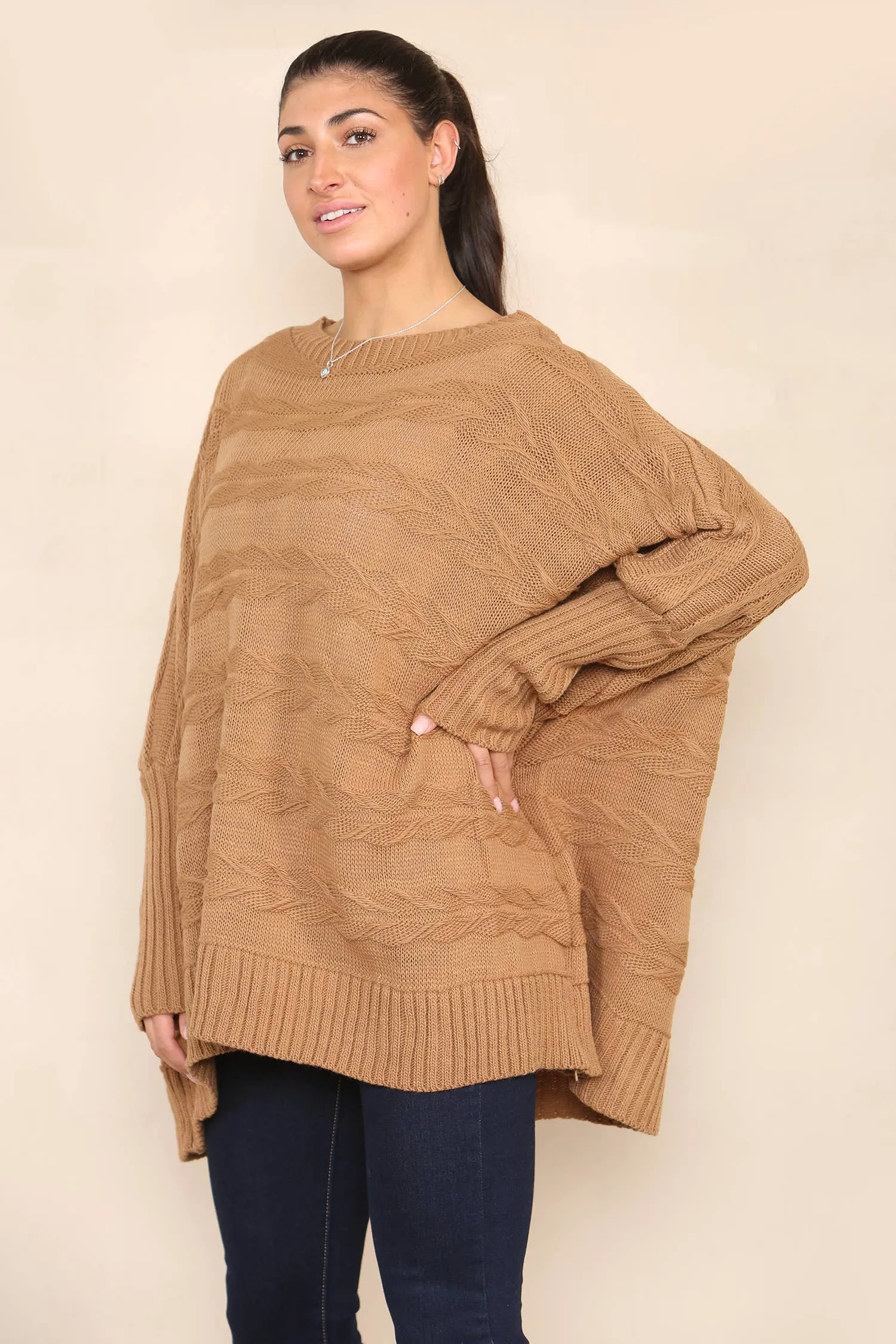 Curve Braided Knit Oversized Jumper