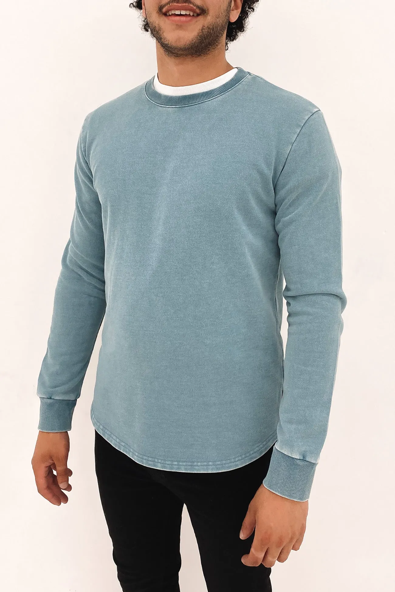 Curved Hem Crew Washed Blue