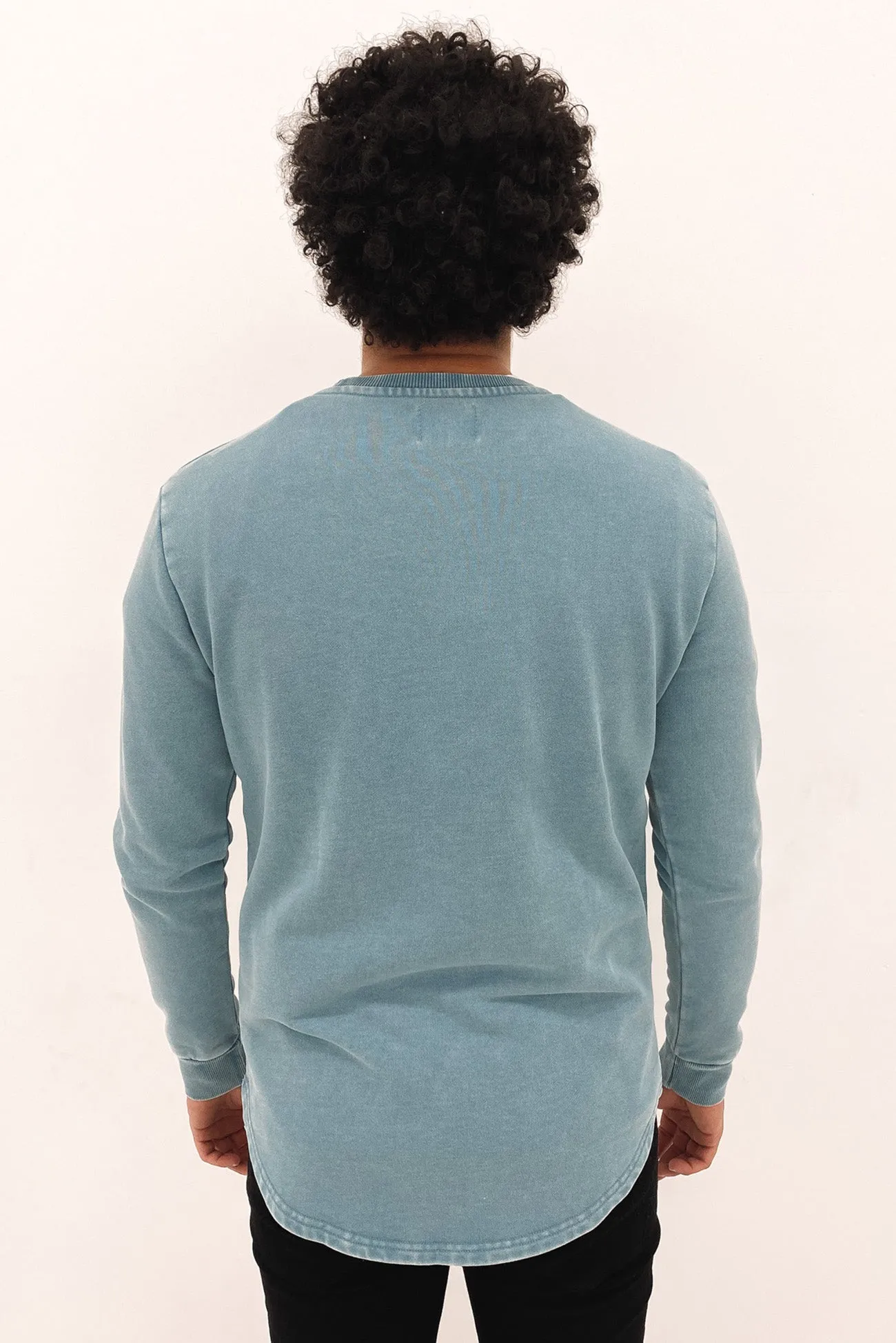 Curved Hem Crew Washed Blue