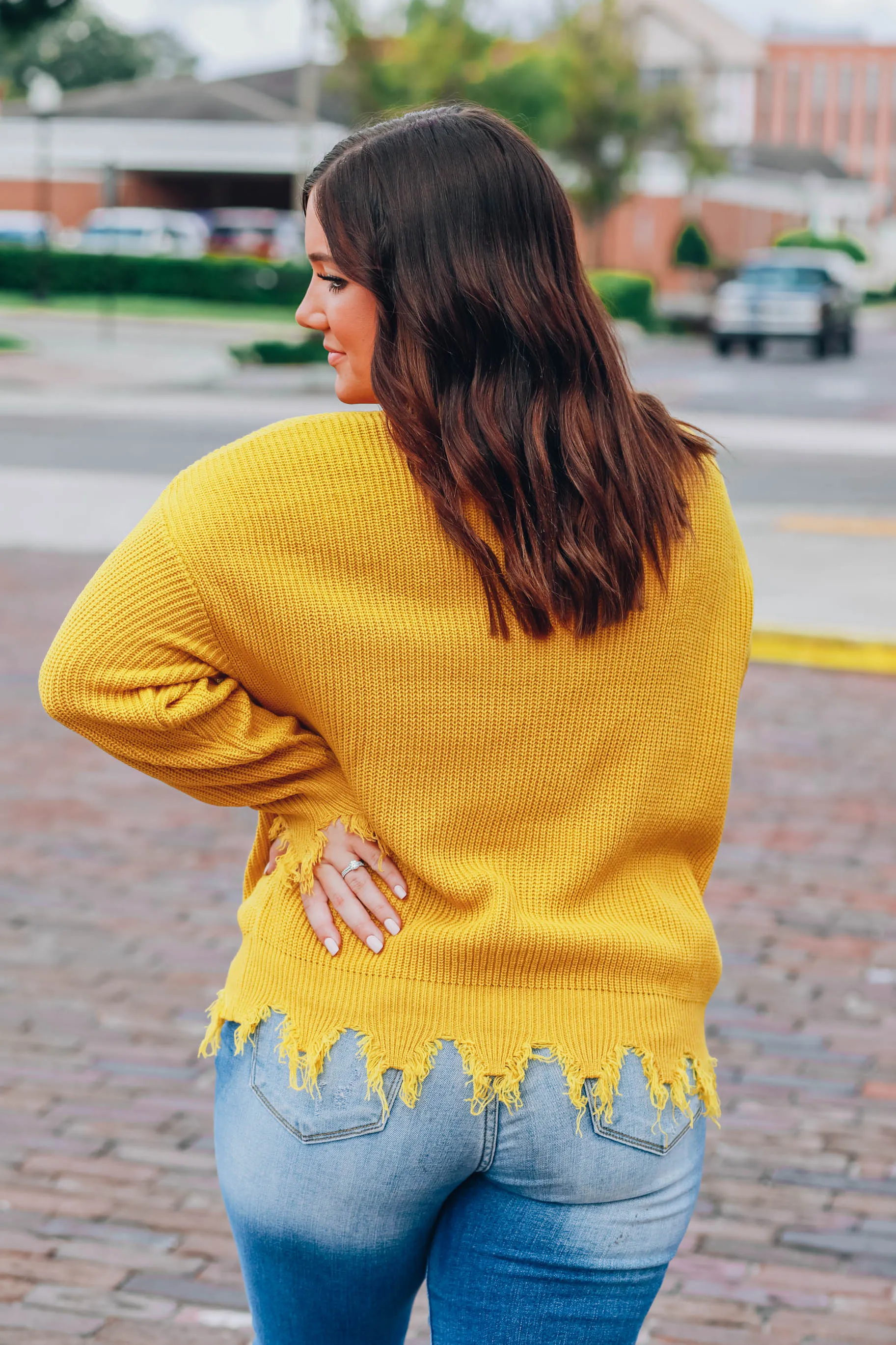 Dara Distressed Sweater - Mustard S-3X