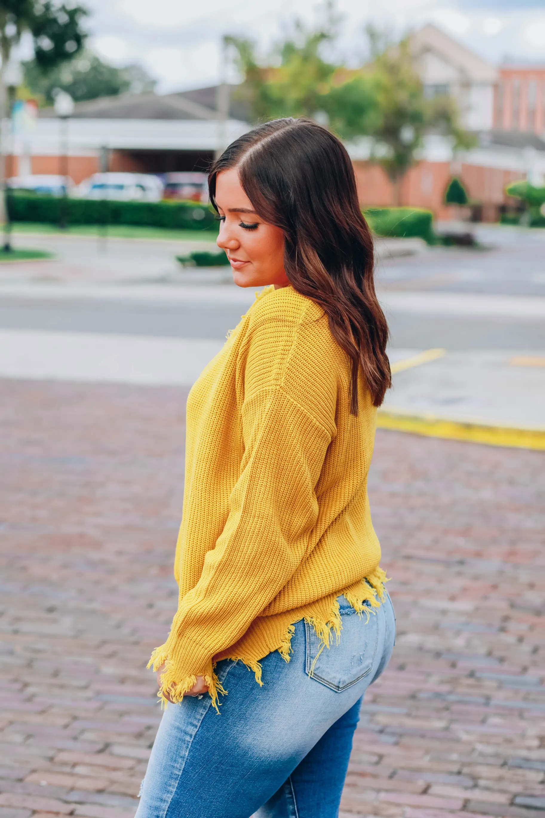 Dara Distressed Sweater - Mustard S-3X