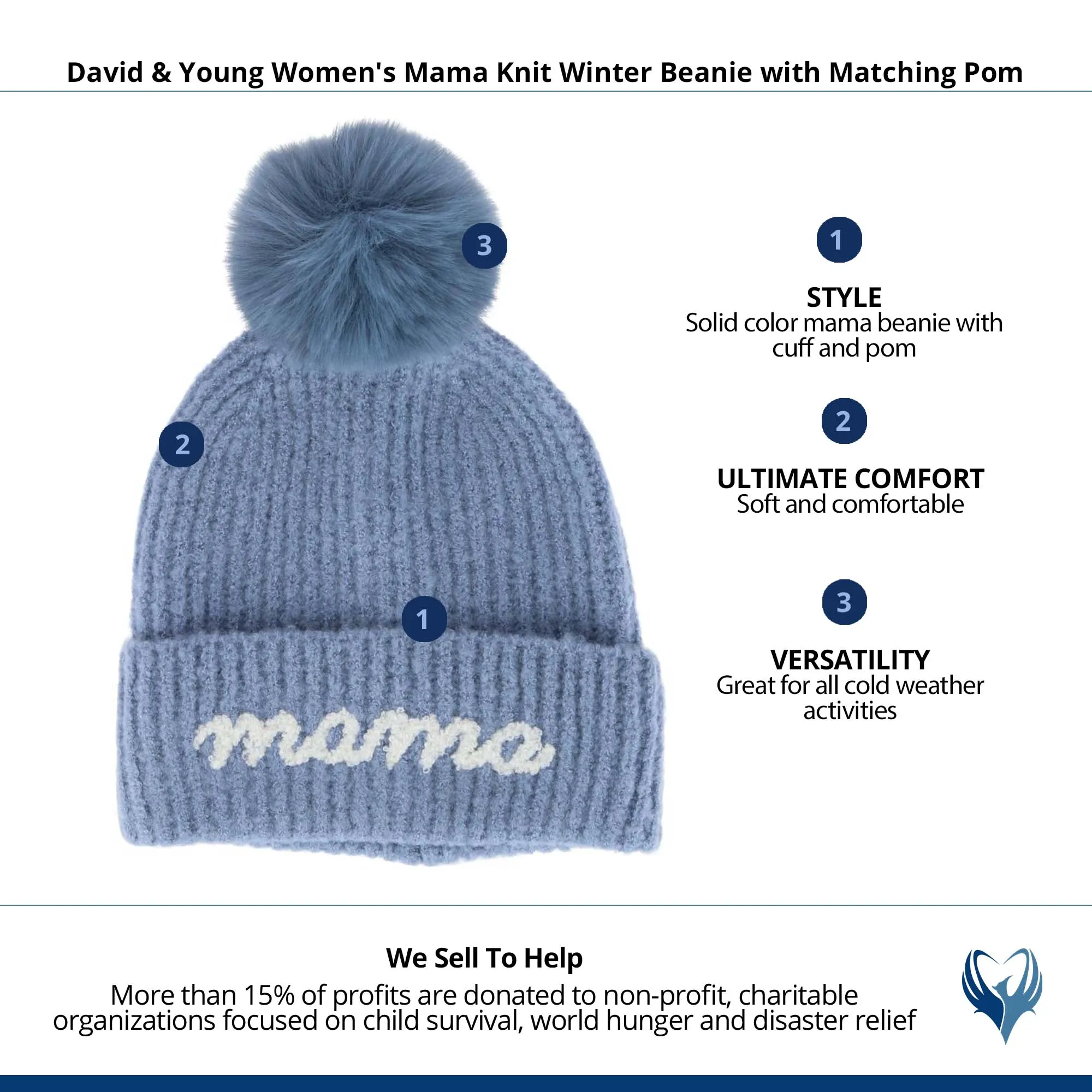 David & Young Women's Mama Knit Winter Beanie with Matching Pom