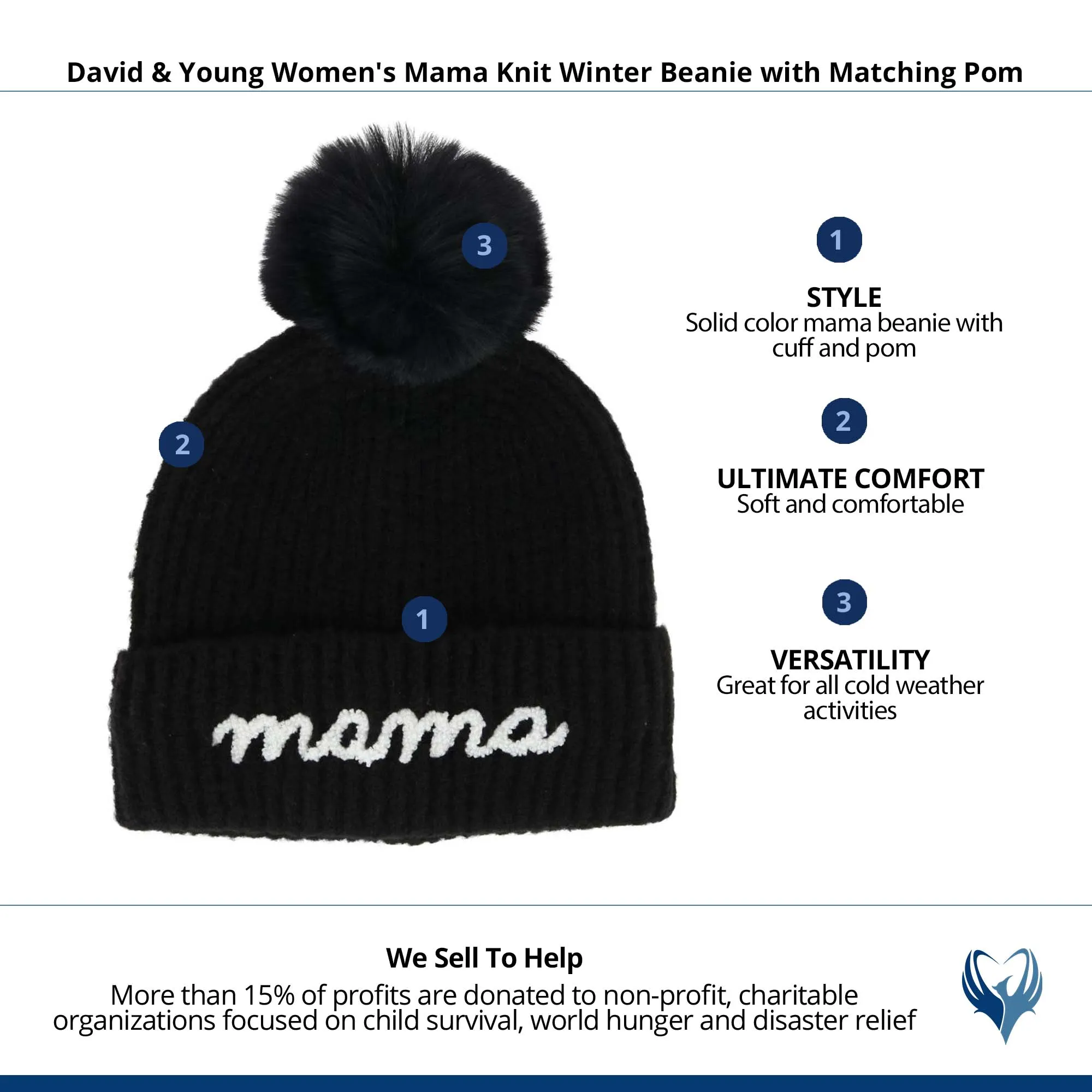 David & Young Women's Mama Knit Winter Beanie with Matching Pom