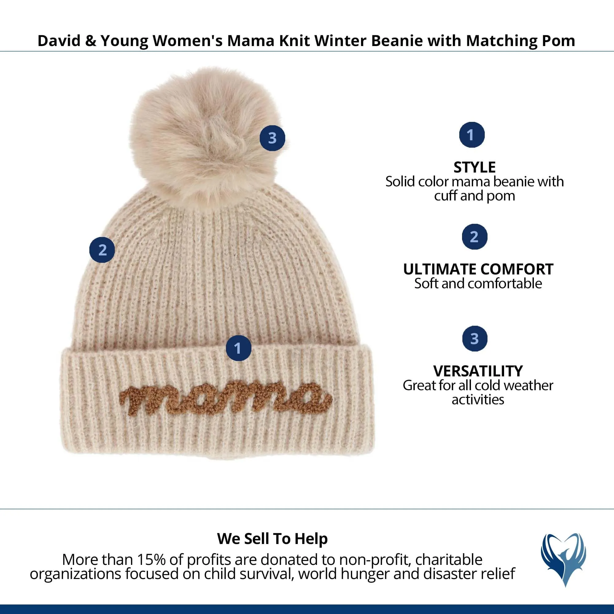 David & Young Women's Mama Knit Winter Beanie with Matching Pom