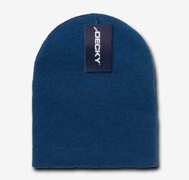 Decky Short Beanies Uncuffed Knit Plain Caps Hats Snug Warm Winter