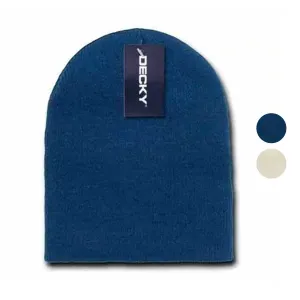 Decky Short Beanies Uncuffed Knit Plain Caps Hats Snug Warm Winter