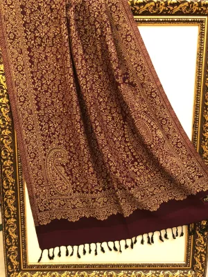 Deep Beetroot Color Pashmina Stole with Allover Weaving