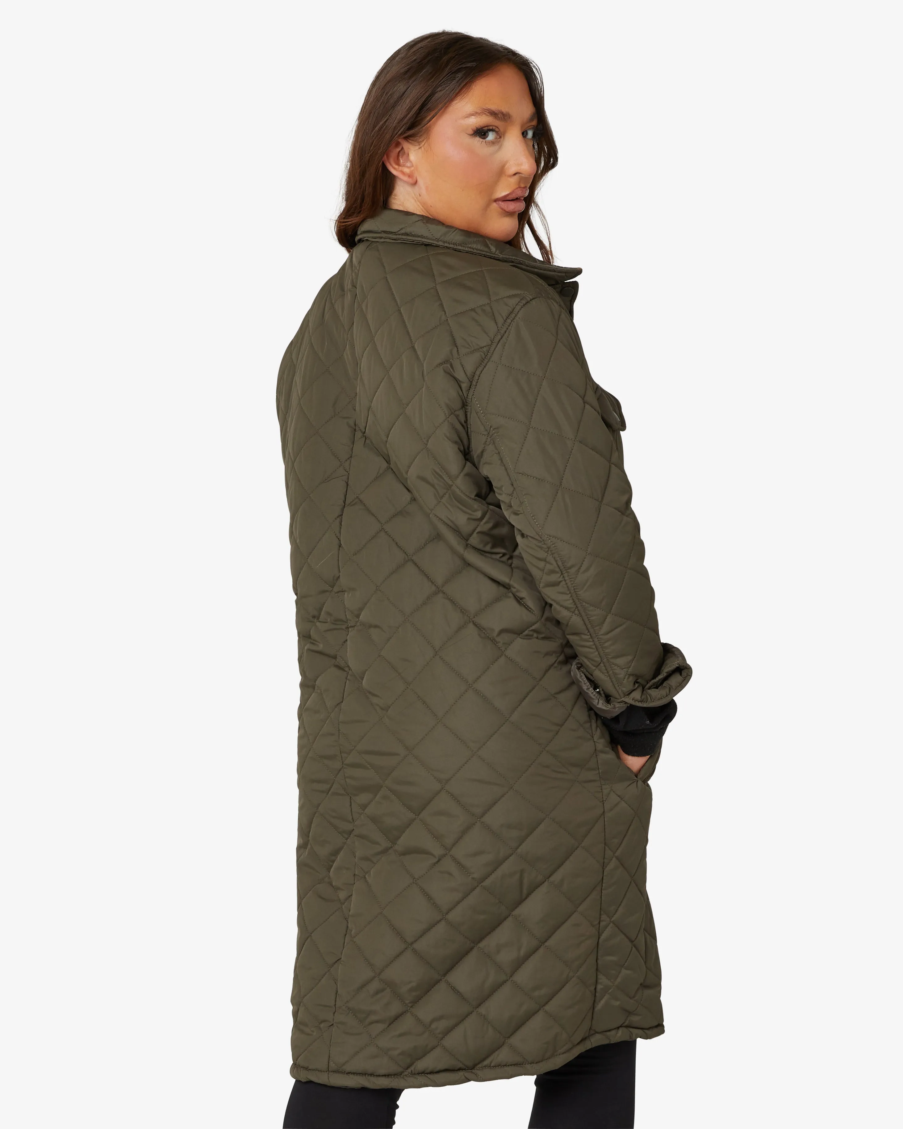 Diamond Quilted Design Padded Longline Jacket