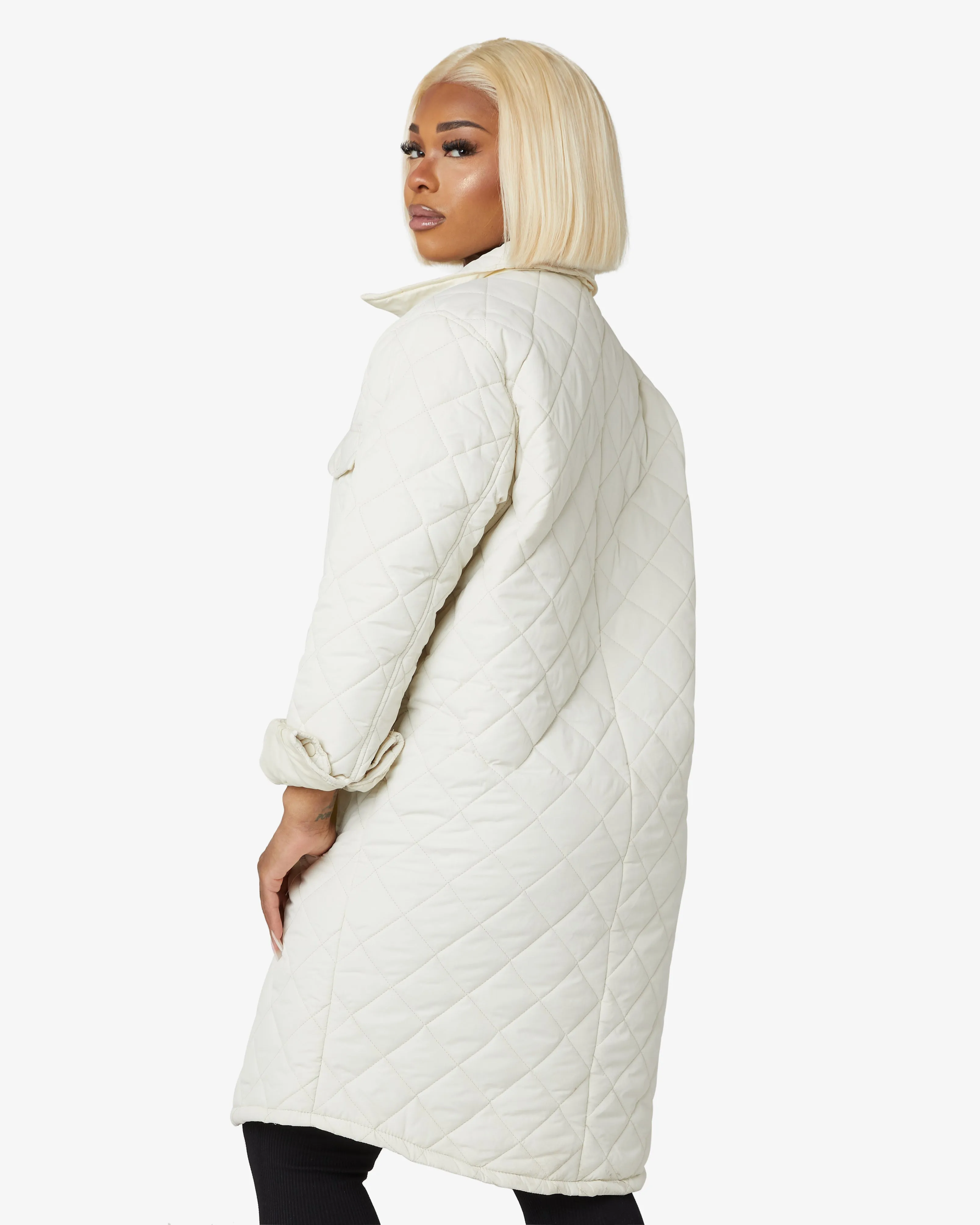 Diamond Quilted Design Padded Longline Jacket