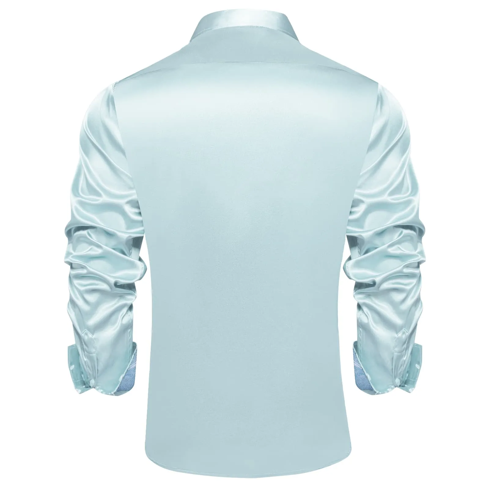 DiBanGu Tuxedo Shirt Pastel Blue Solid Satin Silk Button Up Long Sleeve Men's Dress Shirt