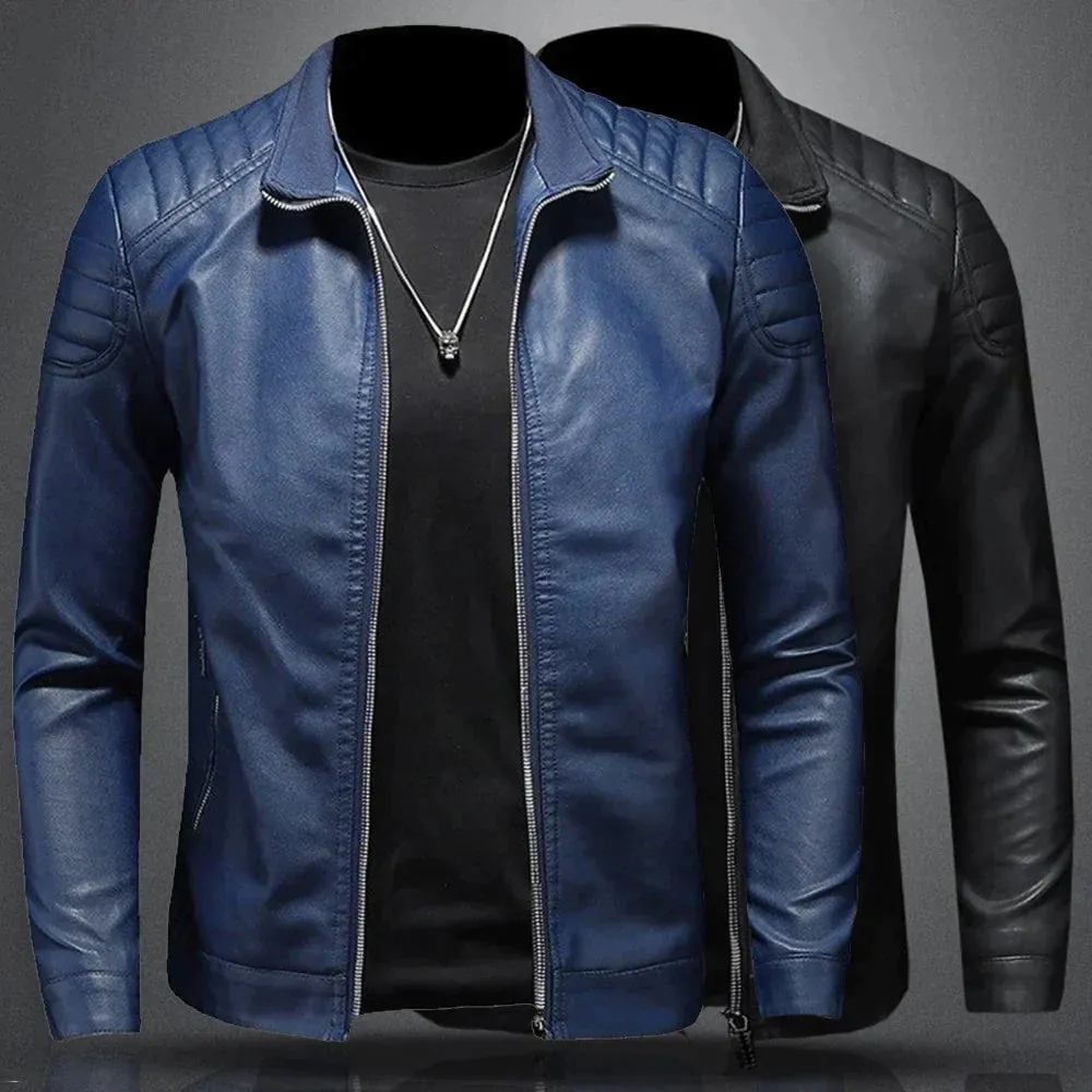 Elegant Vegan Leather Jacket with Pockets for Men | For Winter