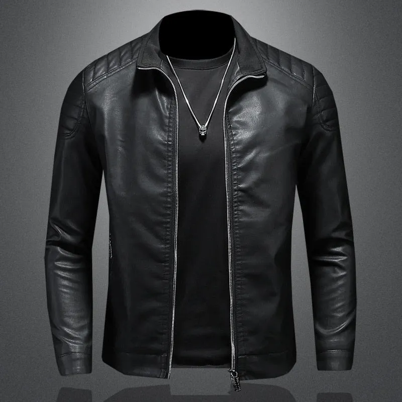 Elegant Vegan Leather Jacket with Pockets for Men | For Winter