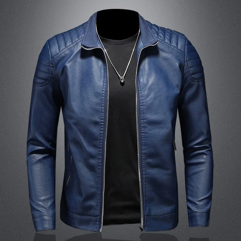 Elegant Vegan Leather Jacket with Pockets for Men | For Winter