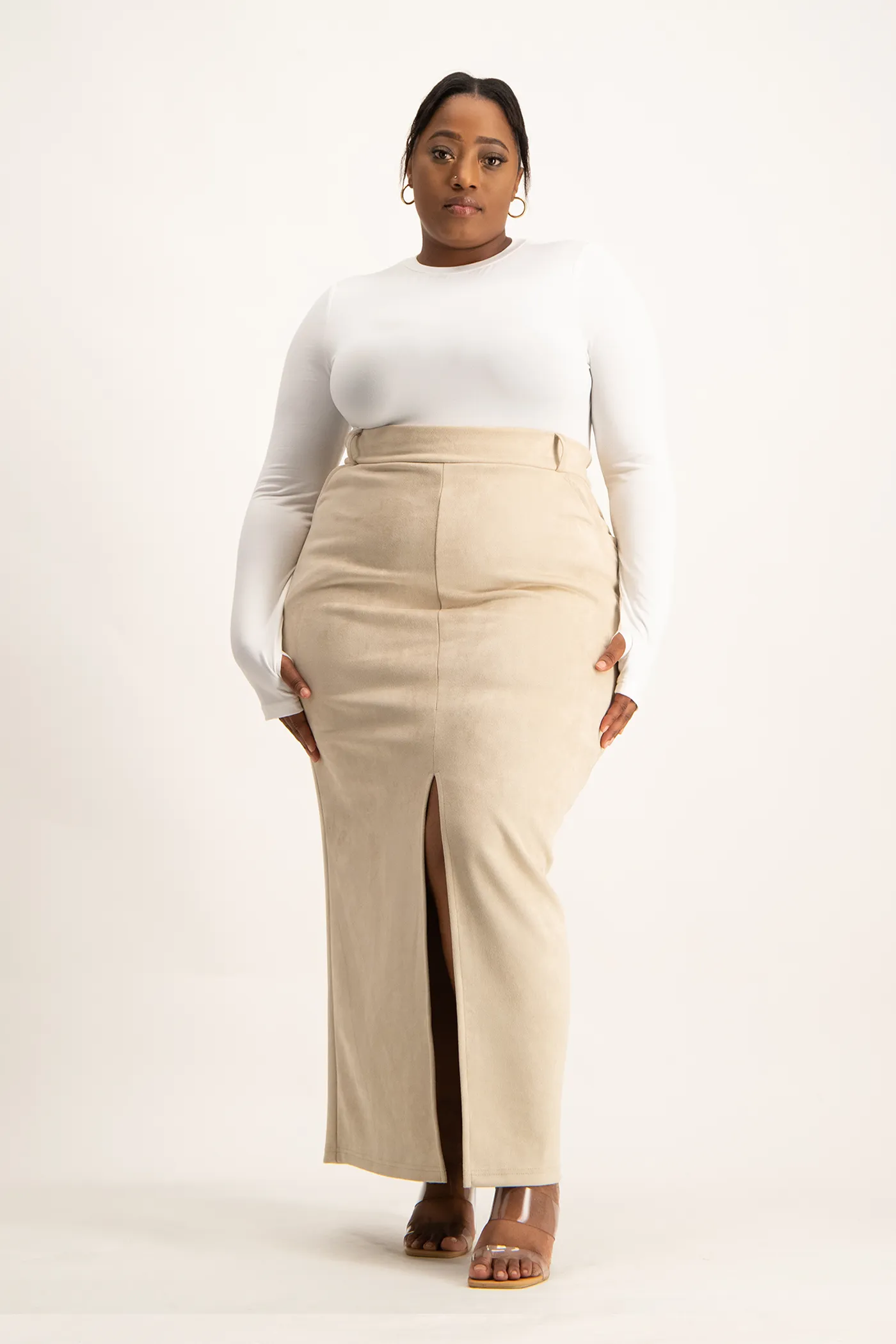 Ester Suede Maxi Skirt - Ivory