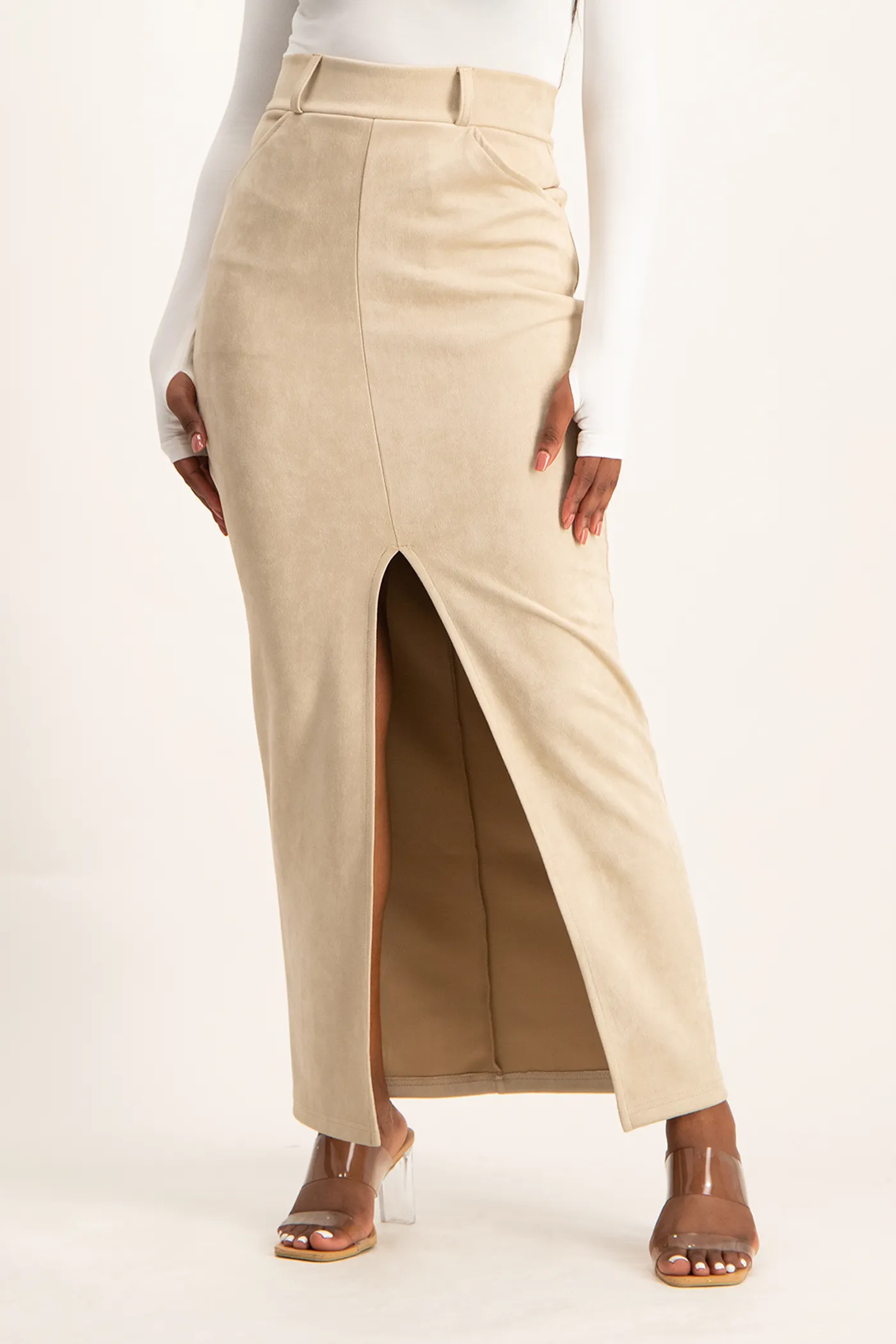 Ester Suede Maxi Skirt - Ivory