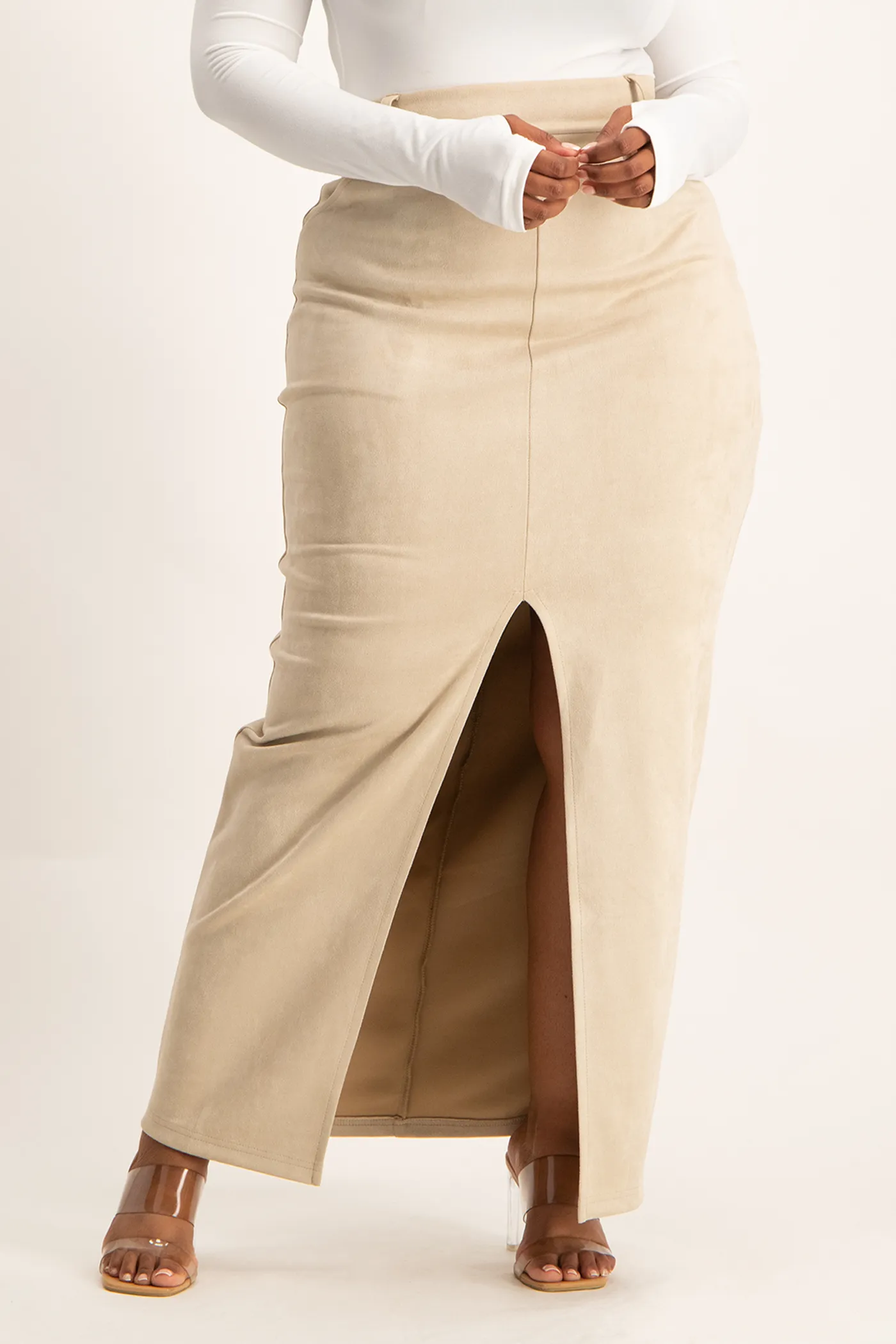 Ester Suede Maxi Skirt - Ivory